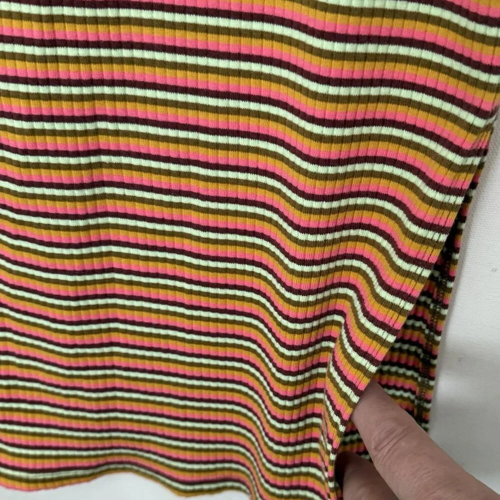 Aerie Ribbed Knit Midi Skirt Sz XL Side Slits Striped Bodycon Sexy Stretchy Boho